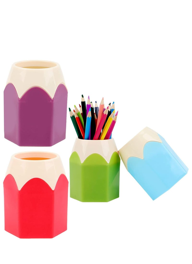 Oasisgalore - 4 Pieces Pencil Shaped Pot Pen Holders,Pencil Storage Organizer Desktop Accessories Cup School Supplies Home Office - Image 1