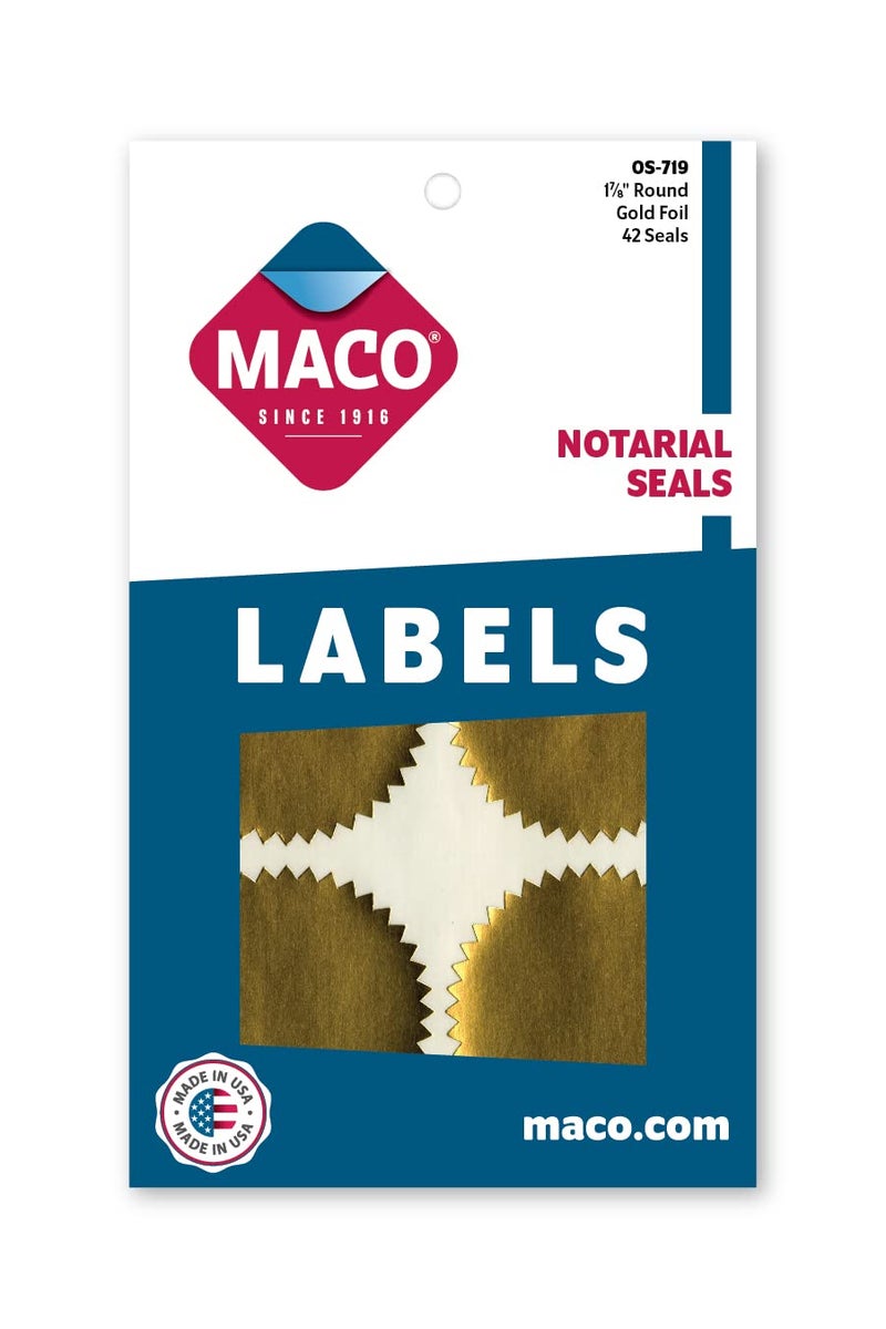 MACO Gold Foil Notarial Seals, 1-7/8 Inches in Diameter, 42 Per Box (OS-719) - Image 2