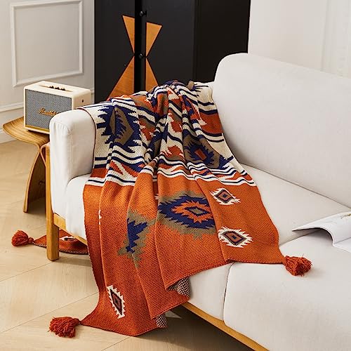 AIVIA Chair Throw Blankets, Acrylic Knitted Southwest Tribal Bed Couch Sofa Blanket, Native American Southwestern Soft Warm Throw Navaho Living Room Bedroom (Rusted Brown Navy White, 60”x80”) - Image 2