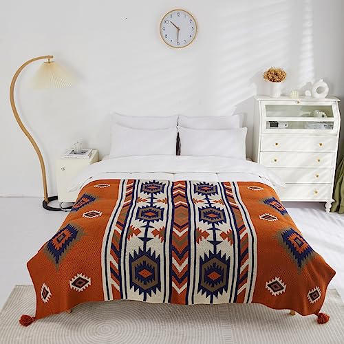 AIVIA Chair Throw Blankets, Acrylic Knitted Southwest Tribal Bed Couch Sofa Blanket, Native American Southwestern Soft Warm Throw Navaho Living Room Bedroom (Rusted Brown Navy White, 60”x80”) - Image 5
