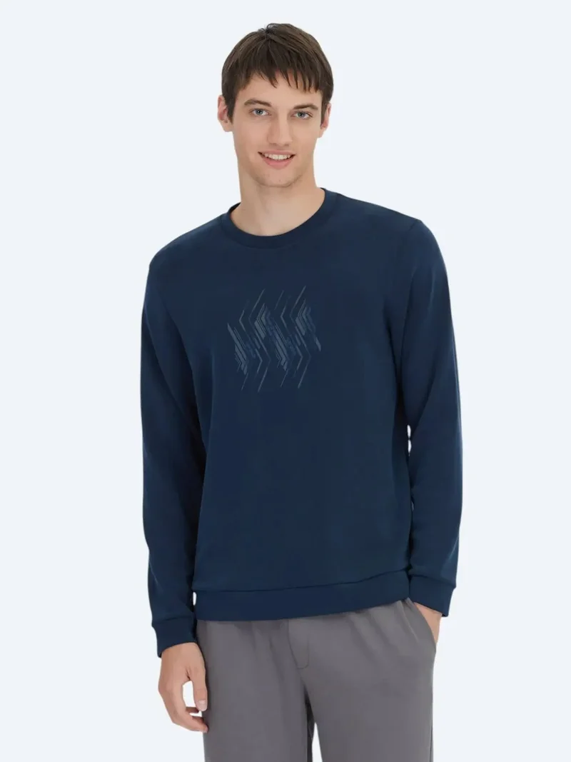 Kip Navy Blue Crew Neck Patterned Sweatshirt