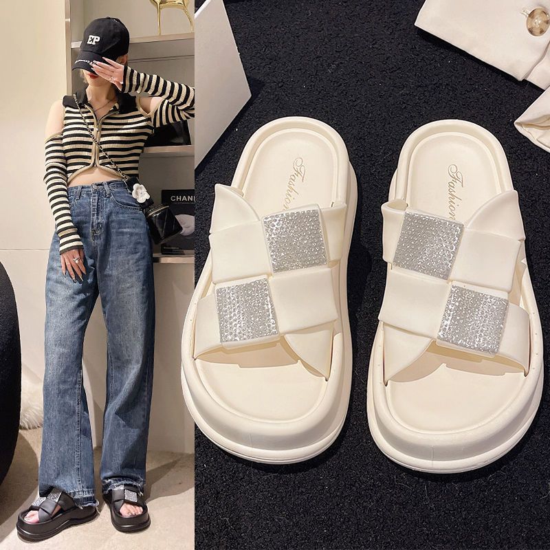 2024 Square Rhinestone Elevator Women Slippers Fashion 886-3 Black  - Image 2