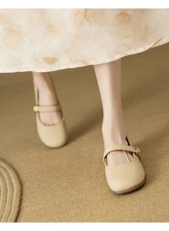 YEARCON أحذية ماري جين 2025 ربيع وخريف جديدة عتيقة خفيفة الوزن كعب منخفض نعل ناعم بكلة مسطحات نسائية - Image 1