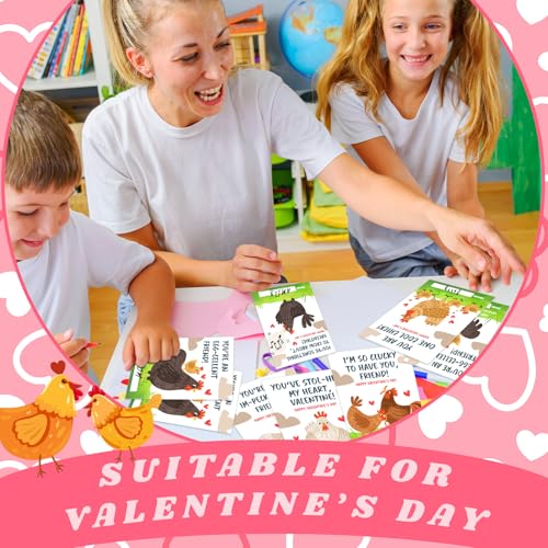 Demonwer 24 Pcs Valentine's Day Cards Cute Chicken Greeting Cards Chicken Valentine's Day Gift Tags Exchange Gifts for Party Favor - Image 4