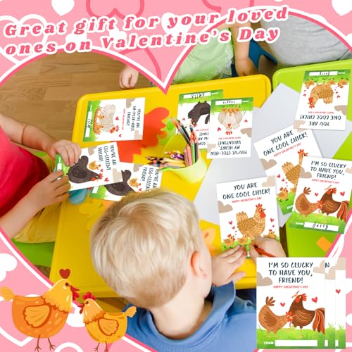 Demonwer 24 Pcs Valentine's Day Cards Cute Chicken Greeting Cards Chicken Valentine's Day Gift Tags Exchange Gifts for Party Favor - Image 5