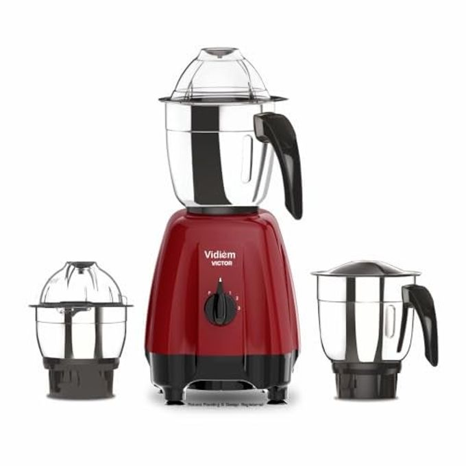 VIDIEM Stainless Steel Victor (Red) MG 715 A |Mixer Grinder 650 Watt With 3 Leakproof Jars With Self-Lock For Wet & Dry Spices, Chutneys & Curries |2 Years Warranty - Image 1