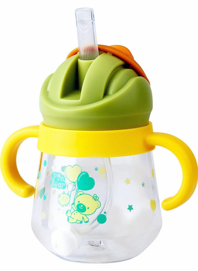 KASTWAVE Sippy Cup for Baby Months 6+,Spill-Proof Sippy Cup, Weighted Straw Non Spill Cup for Toddlers, Baby Straw Cup with Handles, Spill-Proof, Leak-Proof Soft Spout Cup 260ml, BPA Free (Yellow) - Image 1