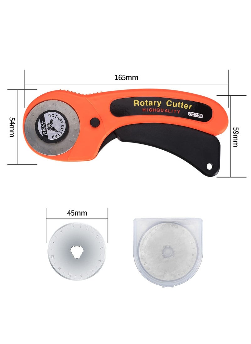 Y&D 45mm Rotary Cutter, Fabric Cutter with 5pcs Extra Blades Ergonomic Handle Rolling Safety Lock for Fabric, Leather, Crafting, Sewing, Quilting, Left & Right Hand（Orange）  - Image 2