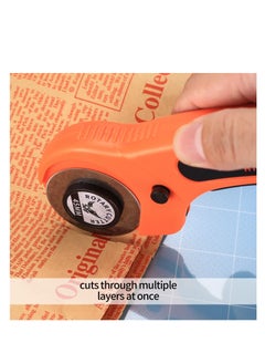 Y&D 45mm Rotary Cutter, Fabric Cutter with 5pcs Extra Blades Ergonomic Handle Rolling Safety Lock for Fabric, Leather, Crafting, Sewing, Quilting, Left & Right Hand（Orange）  - Image 3