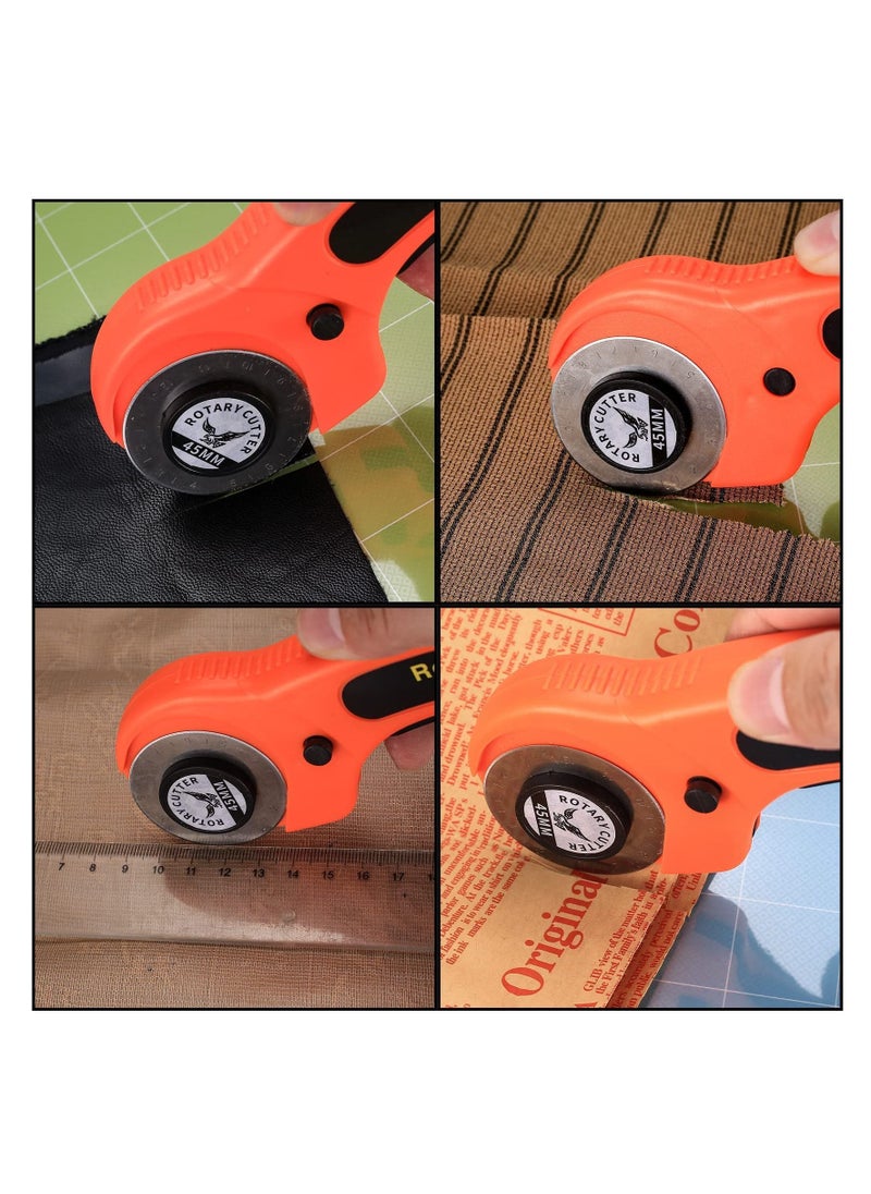 Y&D 45mm Rotary Cutter, Fabric Cutter with 5pcs Extra Blades Ergonomic Handle Rolling Safety Lock for Fabric, Leather, Crafting, Sewing, Quilting, Left & Right Hand（Orange）  - Image 5
