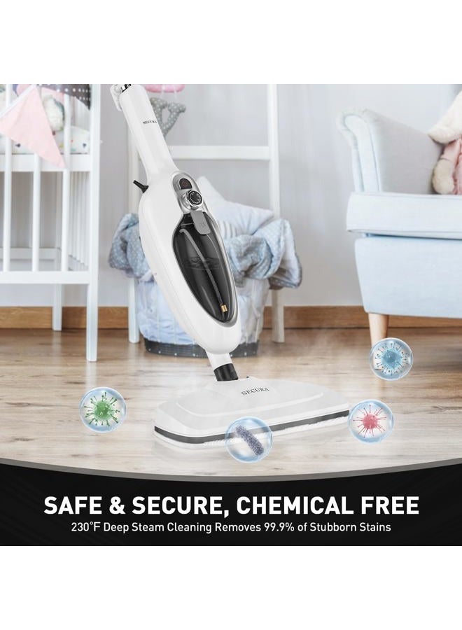 Secura Steam Mop 10-in-1 Convenient Detachable Steam Cleaner White Multifunctional Cleaning Machine Floor Steamer with 3 Microfiber Mop Pads - Image 2