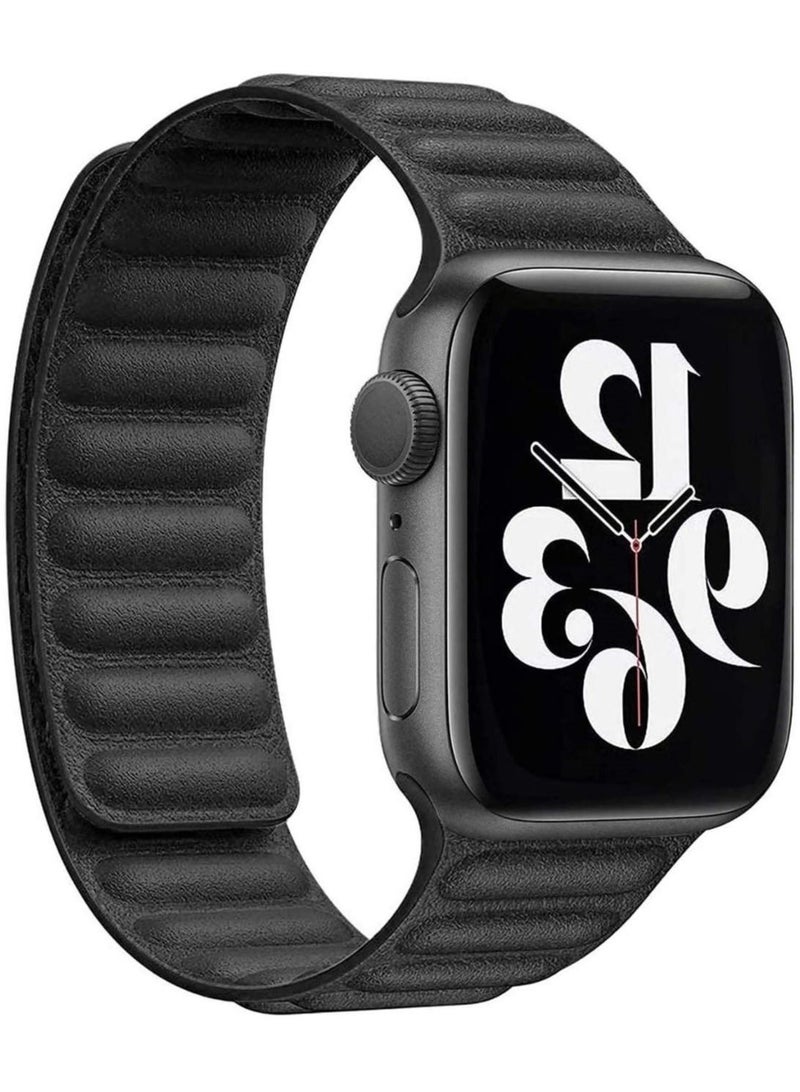 Leather Strap for Apple Watch 42mm/44mm, Adjustable Genuine Leather Loop Wristband with Strong Magnetic Closure for Apple Watch Series 1,2,3,4,5,6,SE,(Black) - Image 2