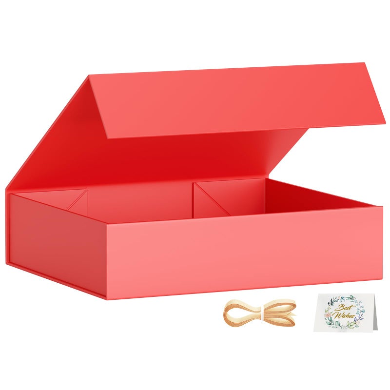 PSHVYM Gift Boxes with Lids, 11.5x7.8x3 In Red Gift Box for Presents Magnetic Closure for T-Shirts, Gloves, Scarves, Books, Baby Clothes, Robes Clothing Gift Wrap, Contains Card, Ribbon - Image 1