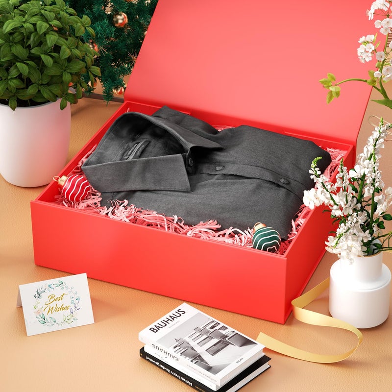 PSHVYM Gift Boxes with Lids, 11.5x7.8x3 In Red Gift Box for Presents Magnetic Closure for T-Shirts, Gloves, Scarves, Books, Baby Clothes, Robes Clothing Gift Wrap, Contains Card, Ribbon - Image 5