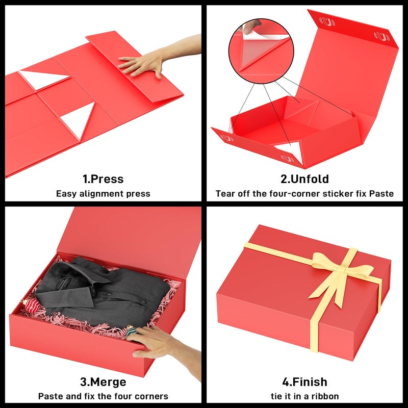 PSHVYM Gift Boxes with Lids, 11.5x7.8x3 In Red Gift Box for Presents Magnetic Closure for T-Shirts, Gloves, Scarves, Books, Baby Clothes, Robes Clothing Gift Wrap, Contains Card, Ribbon - Image 4