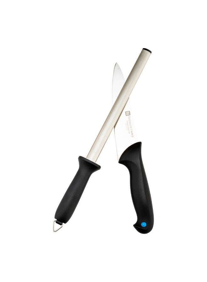 Restaurantware 10 Inch Knife Sharpener Rod, 1 Professional Knife Honing Rod - Nylon Handle, Diamond Coating, Black Stainless Steel Sharpening Steel, For Sharpening and Realigning Knife Blades, - Image 2