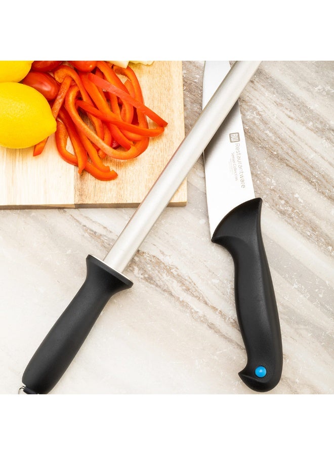 Restaurantware 10 Inch Knife Sharpener Rod, 1 Professional Knife Honing Rod - Nylon Handle, Diamond Coating, Black Stainless Steel Sharpening Steel, For Sharpening and Realigning Knife Blades, - Image 3