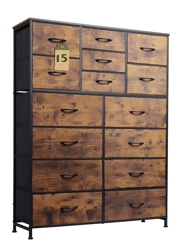 إن كي أكس خزانة تخزين قماشية كبيرة الحجم مكونة من 15 درجًا للاستخدام داخل غرفة النوم المنزلية، لون بني، 100 سم - Image 1