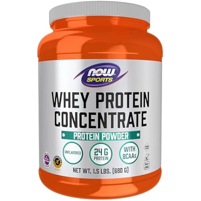now Sports Nutrition, Whey Protein Concentrate, 24 g With BCAAs, Unflavored Powder, 1.5-Pound - Image 1