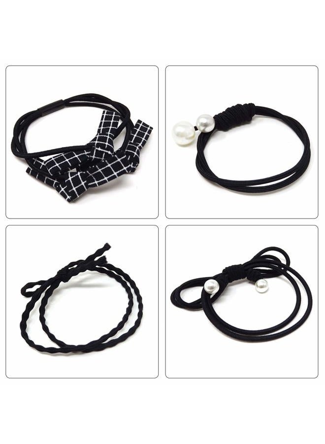 HONBAY Fashion Hair Accessories 12PCS Korean Cute Elastic Hair Ties Pearl Hair Bands Bowknot Hair Ropes Ponytail Holders (Black) - Image 5