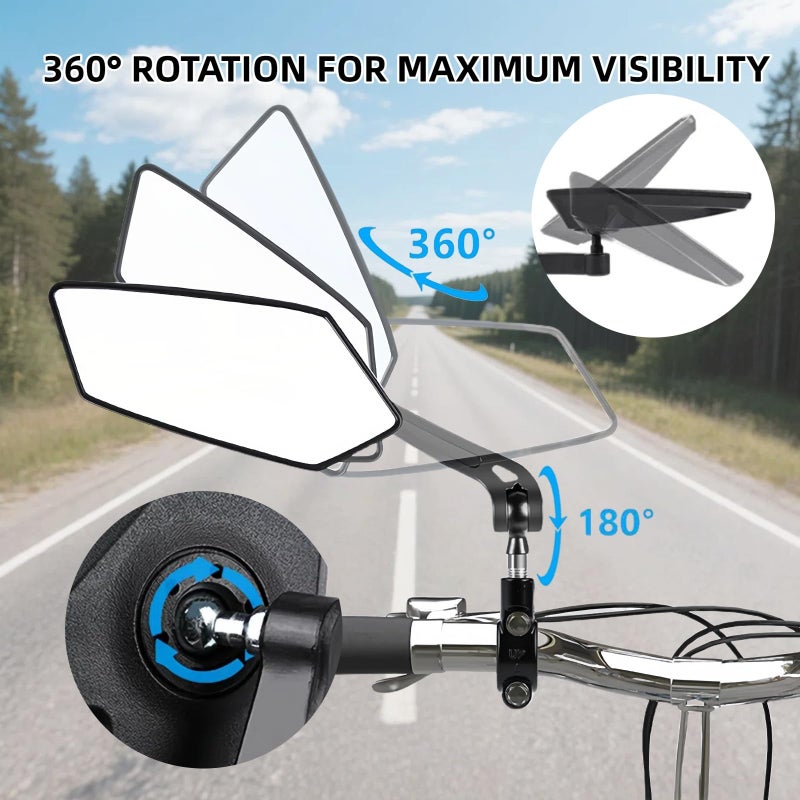 Silanit Bike Mirrors for Handlebars, 1 Pair Bicycle Rear View Mirror, 360Â° Adjustable Rotatable Wide Angle Mirror Accessories for Ebike Mountain Road Bike, Black - Image 2