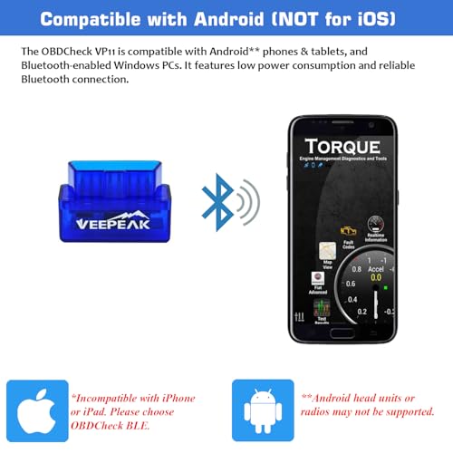 Veepeak Mini Bluetooth OBD II Scanner for Android (Incompatible with iOS), Car Wireless Check Engine Light Code Reader OBD Diagnostic Scan Tool - Image 3