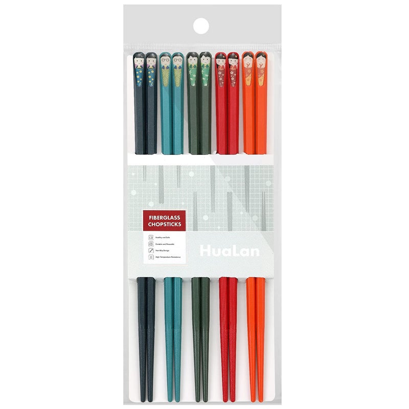 HuaLan Colorful Fiberglass Chopsticks Dishwasher Safe Chopsticks Reusable Nonslip Chop Sticks 9 12 Inches 5 Pairs
