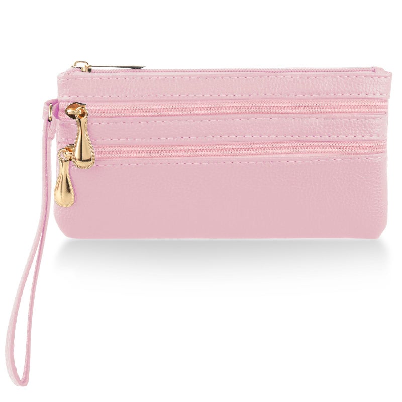 simarro Wristlet Clutch Purse, Lambskin Soft Leather Long Multi-pocket Wrist Bag With Strap Portable Wallet for Women Coin Pocket Credit Card ID Key Headset Lipstick Phone(Pink) - Image 1