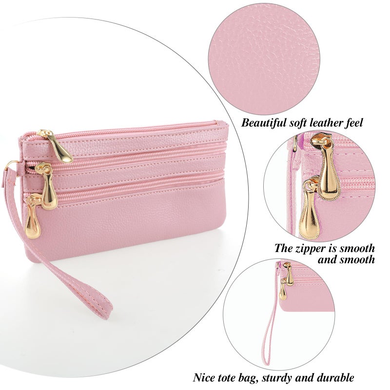 simarro Wristlet Clutch Purse, Lambskin Soft Leather Long Multi-pocket Wrist Bag With Strap Portable Wallet for Women Coin Pocket Credit Card ID Key Headset Lipstick Phone(Pink) - Image 2