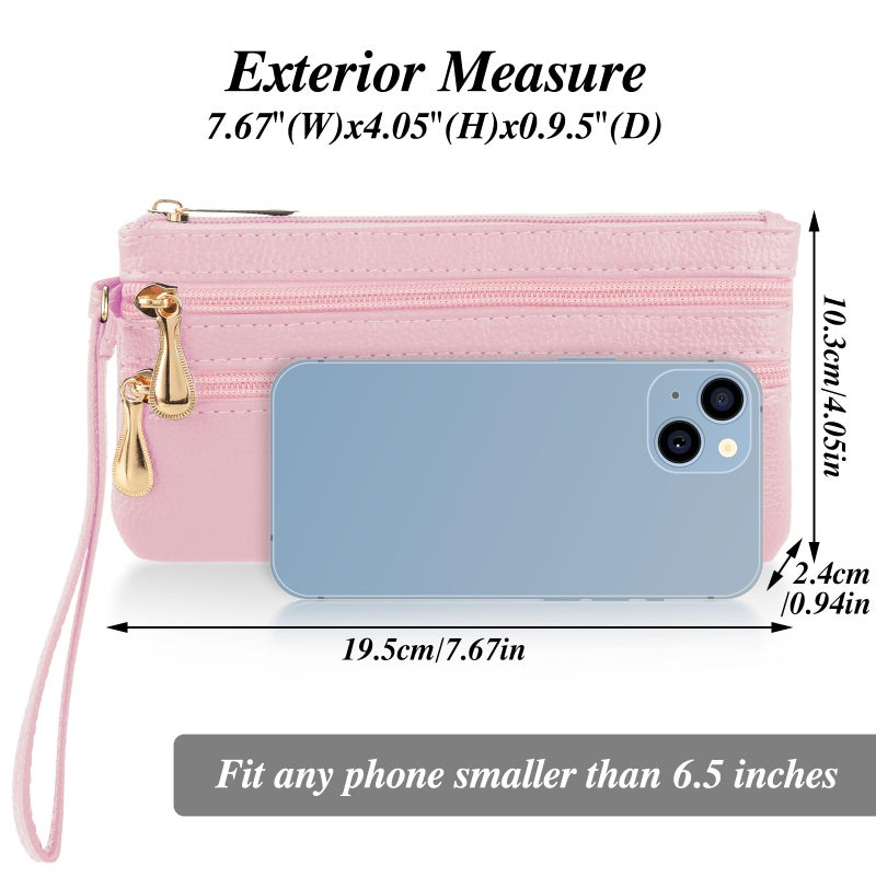 simarro Wristlet Clutch Purse, Lambskin Soft Leather Long Multi-pocket Wrist Bag With Strap Portable Wallet for Women Coin Pocket Credit Card ID Key Headset Lipstick Phone(Pink) - Image 4