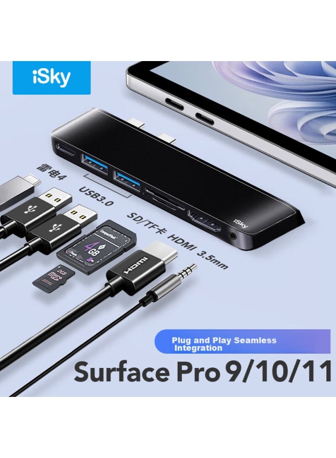Isky Microsoft Surface Pro 9/10/11 Docking Station, Thunderbolt 4 High-speed Transfer, Type-c Expansion Dock, Hdmi High-definition 4k Screen Casting And Projection Converter, Usb 3.0 Connector - Image 1