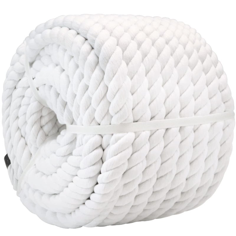 1 Inch x 100 Feet White Cotton Rope Strong Triple Strand Natural Twisted Cotton Rope for Landscaping Railing ClimbingDecoratingTug of War