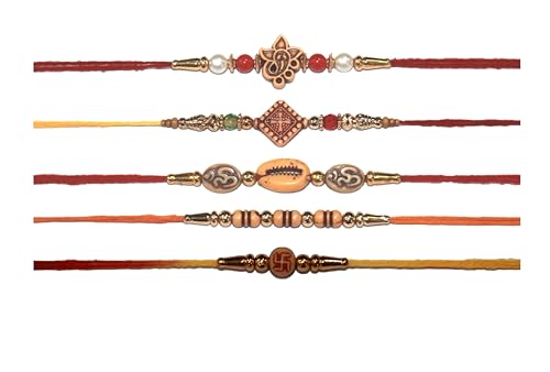 IS4A Set of Assorted Rakhi Bracelets 5 Rakhis Handmade Rakhi Set of 5 Rakhi Gifts for Brother Sister Bhaiya Bhabhi for Indian Rakhis Raksha Bandhan Festival Rakhi Bracelet Traditional Rakhi 5 - Image 1