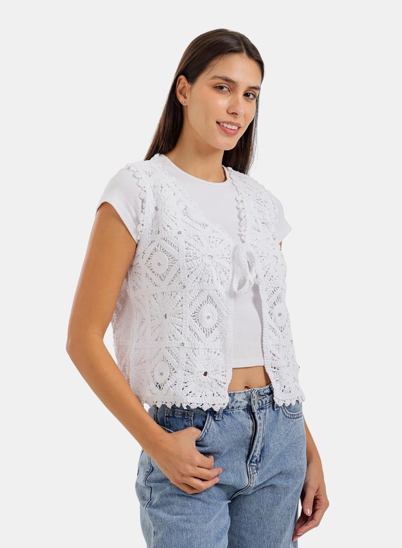 Carina Tie-Front Crochet Kimono - Image 2