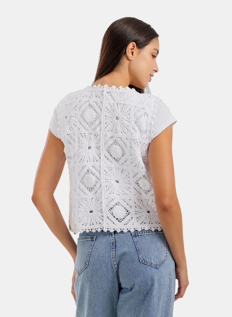 Carina Tie-Front Crochet Kimono - Image 4