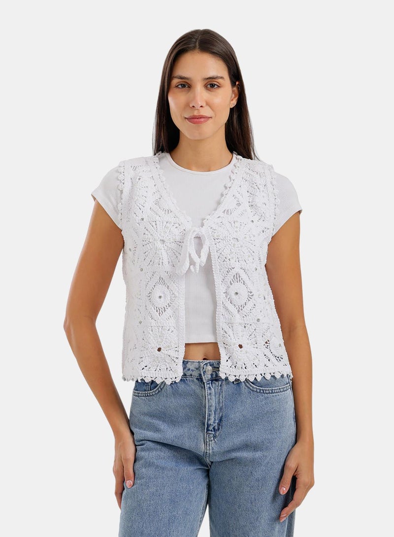 Carina Tie-Front Crochet Kimono - Image 1