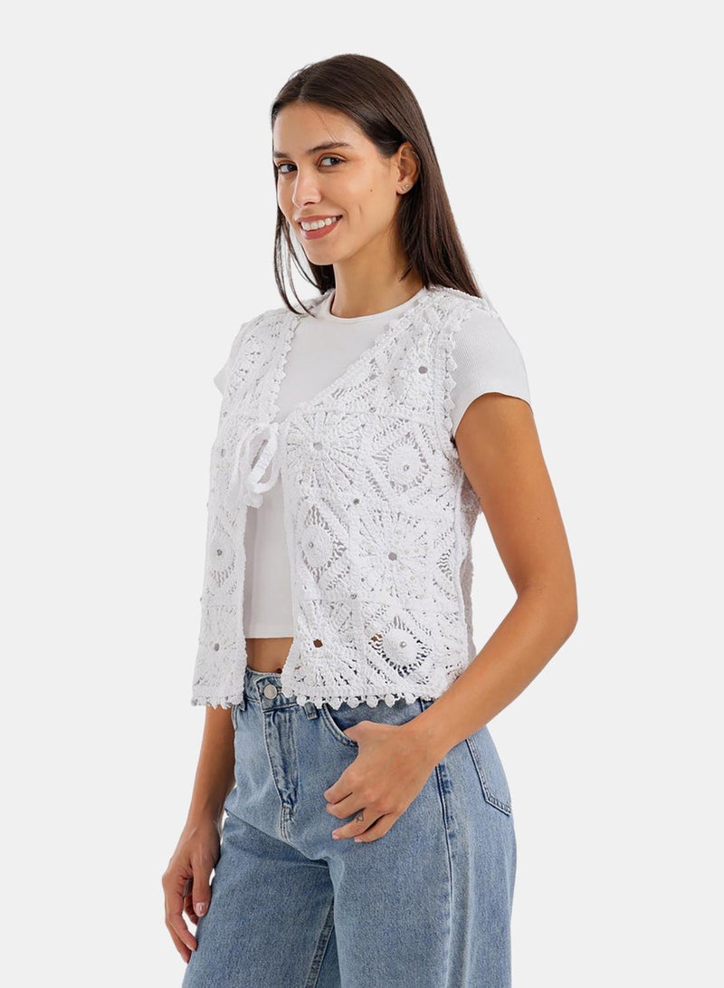 Carina Tie-Front Crochet Kimono - Image 3