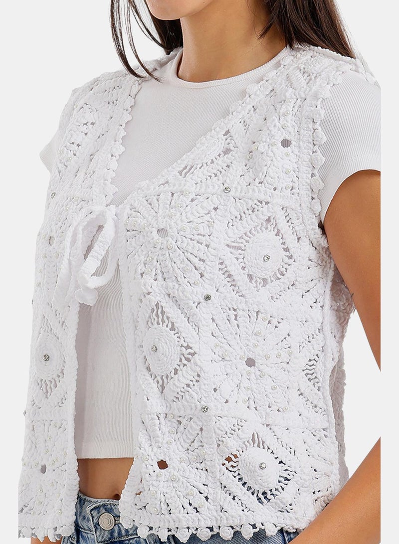 Carina Tie-Front Crochet Kimono - Image 5