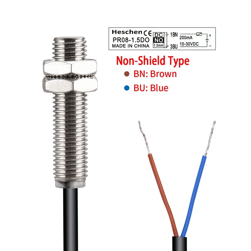 Heschen M8 Inductive Proximity Sensor Switch PR08-1.5DO Cylindrical Type Detector 1.5mm DC12-24V 2-Wire NO(Normally Open) CE - Image 4