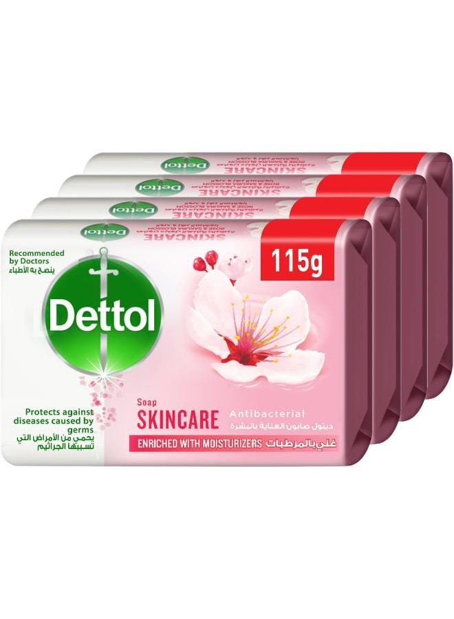 Dettol Skincare Anti-Bacterial Bathing Soap Bar - Rose & Sakura Blossom Scent 4x Clear 115grams - Image 1