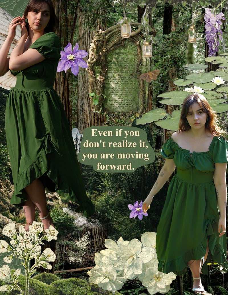 Scarlet Darkness Renaissance Corset Dresses Flowy 2025 Summer Dress Cottagecore Dress Green XL - Image 2