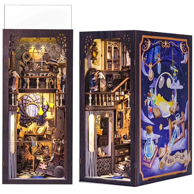 Fsolis Book Nook Kit, DIY Miniature Dollhouse Kit Puzzle Booknook for Adults Decorative Bookend Bookshelf Alley Bookcase Decor Gifts for Women Teens Puzzle Lovers(Nebula Common Room) - Image 1