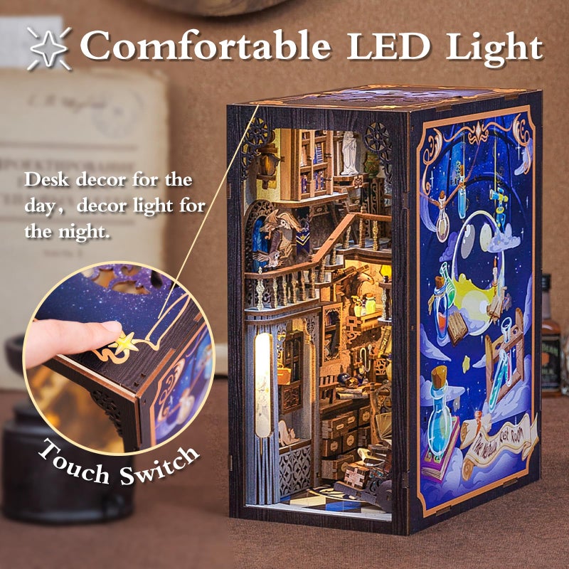 Fsolis Book Nook Kit, DIY Miniature Dollhouse Kit Puzzle Booknook for Adults Decorative Bookend Bookshelf Alley Bookcase Decor Gifts for Women Teens Puzzle Lovers(Nebula Common Room) - Image 4