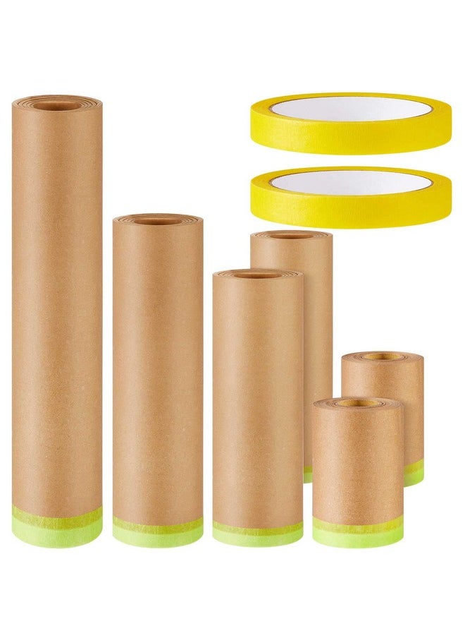 Leinuosen 8 Rolls Masking Tape Sets Includes 6 Assorted Sizes Paint Masking Paper And 2 Vehicles Auto Body Paint Tape Yellow Adhesive Painter Tape Automotive Tape For Car, Furniture, Floor  - Image 1