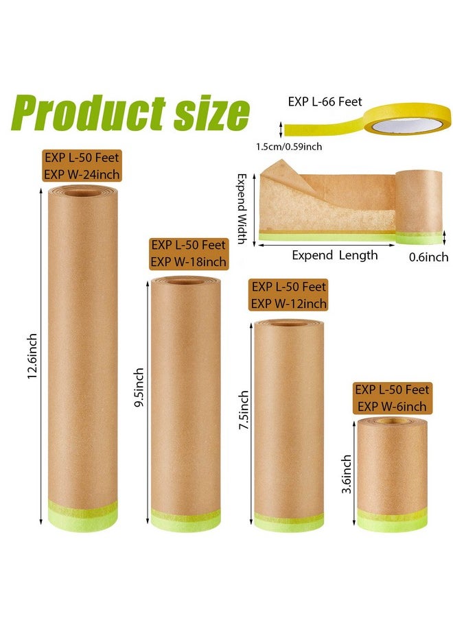 Leinuosen 8 Rolls Masking Tape Sets Includes 6 Assorted Sizes Paint Masking Paper And 2 Vehicles Auto Body Paint Tape Yellow Adhesive Painter Tape Automotive Tape For Car, Furniture, Floor  - Image 2
