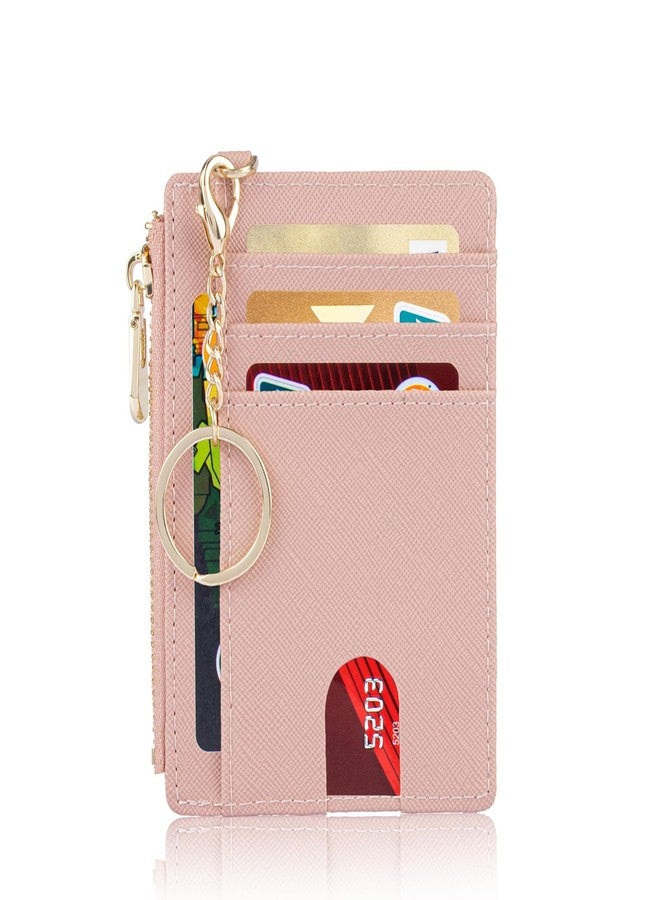 Suweibuke Slim Pocket Wallet, RFID Blocking Credit Card Holder Wallet with D-Shackle ID Window and Detachable keychain for Women (A-Coral Pink), A-Coral Pink, Fashion - Image 1