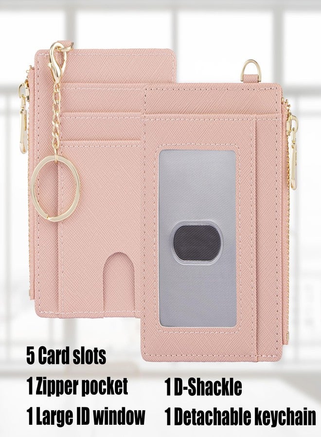 Suweibuke Slim Pocket Wallet, RFID Blocking Credit Card Holder Wallet with D-Shackle ID Window and Detachable keychain for Women (A-Coral Pink), A-Coral Pink, Fashion - Image 2