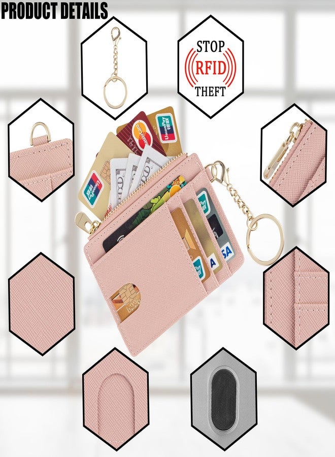 Suweibuke Slim Pocket Wallet, RFID Blocking Credit Card Holder Wallet with D-Shackle ID Window and Detachable keychain for Women (A-Coral Pink), A-Coral Pink, Fashion - Image 3