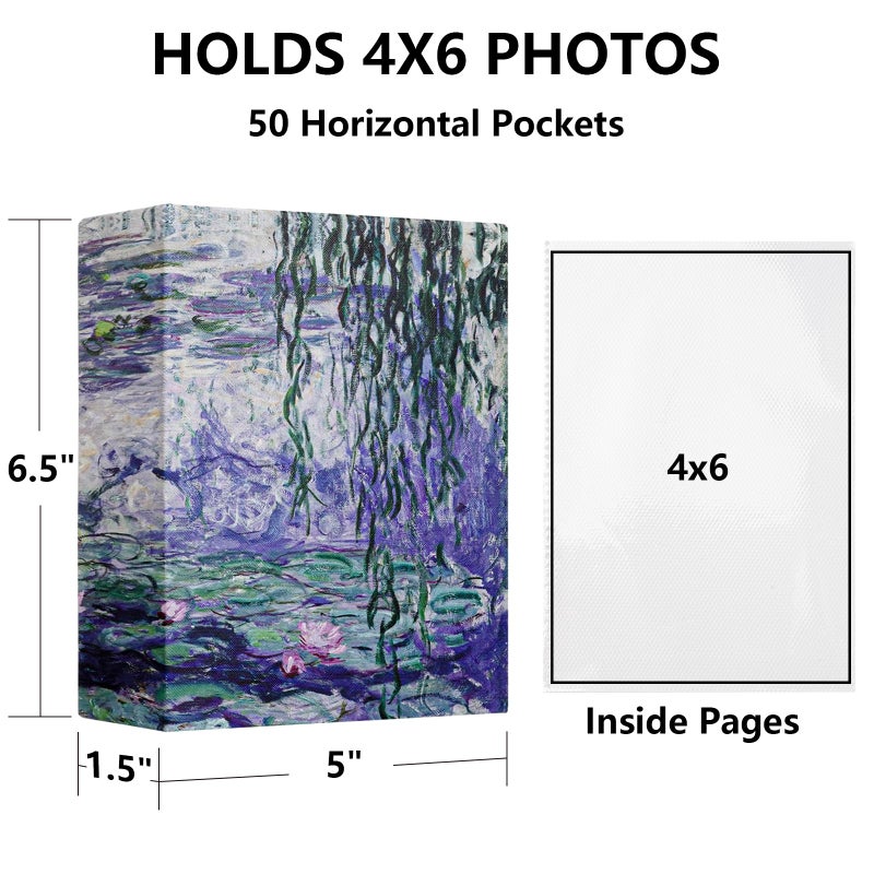 Hiwhy Hiwhy Photo Album 4x6 with 50 Pockets  Small Picture Album with Premium Leather Album Cover  Slip-in Mini Picture Book for Family Wedding Anniversary Baby Vacation Pictures  Water Lily - Image 2