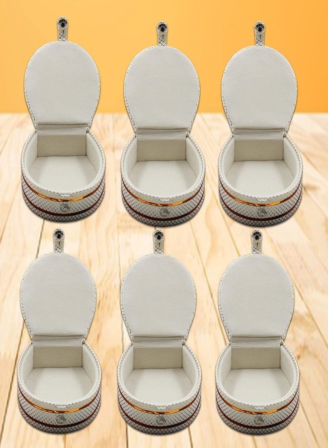 LUCES PU Leather Cosmetic Jewellery accessories Small Round Bangle Box Ring Earrings Studs Box Necklace Wardrobe Organizer for Women Pack of 6 (Cream) - Image 1